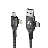 Ambrane 4 In 1 Multi-Functional Charging Cable 60W | Fast Charging & Data Sync | Universal USB, Type-C, Lightning Cable | Compatible With Android, iPhone, Tablets, And USB-C Devices (AC4CL-15, Silver/Black),1M